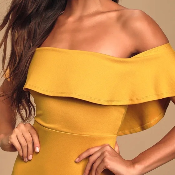 Lulus Confidence Boost Mustard Yellow Off-the-Shoulder Bodycon Dress Size S NWT - Picture 6 of 14